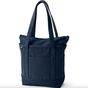 Lands' End Medium Navy 5 Pocket Zipper Top Canvas Tote Bag